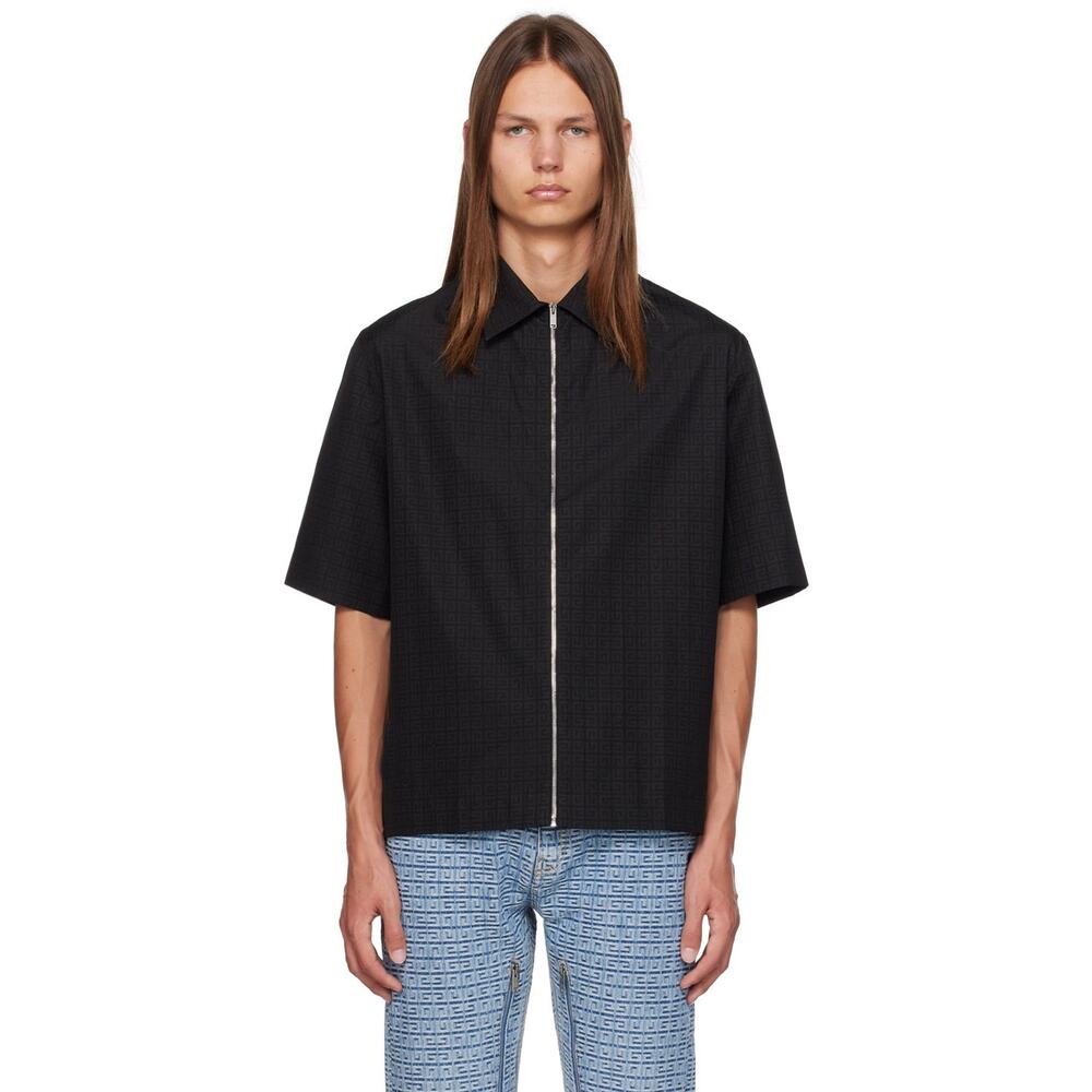 Men's Givenchy Black 4G Boxy Fit Zip Up Shirt 40 Large L